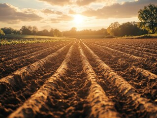 Poster - Plowed Field at Sunset