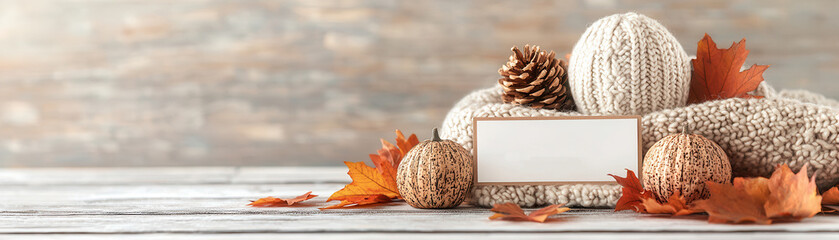 Poster - Autumnal Decor with Blank Card and Fall Foliage.