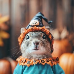 Canvas Print - Cute Squirrel in Witch Costume for Halloween.