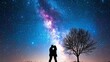 © lnwAI - Couple under starry sky, silhouetted against a backdrop of countless stars, night sky embracing a tender embrace
