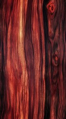 Poster - Close-up of a polished wood surface with rich red and brown grain patterns, highlighting the natural beauty and intricate details of the timber.