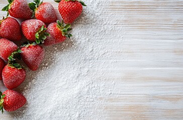 Canvas Print - Fresh Strawberries on a White Wooden Surface with Powdered Sugar