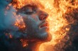 © EliteStockPhotos - A captivating Halloween-themed image of a handsome man with smoke and flame effects, perfect for spooky season promotions, with copy space.