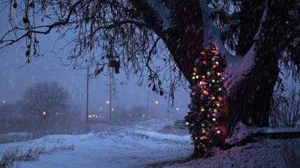 Poster - Snowfall and Christmas Lights