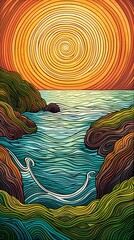 Wall Mural - waves at the beach and sunrise illustration poster background