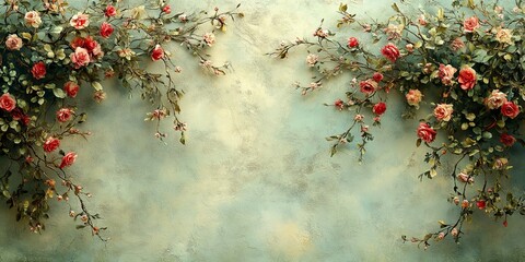 Wall Mural - Elegant Art Nouveau floral background with embossed flowers and graceful lines in soft tones, perfect for refined designs new beautiful stock image illustration AI