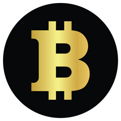 Wall Mural - Bitcoing icon in gold color with black background, Reusable bitcoin symbol in gold color on black background