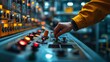© KN Studio - Industrial Control Panel: A close-up of a worker's hand adjusting a lever on a complex control panel, showcasing the intricate details and the vital role of human intervention in industrial automation