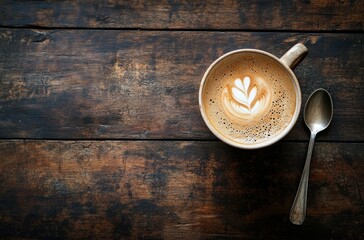 Poster - Coffee Cup on Rustic Wooden Surface