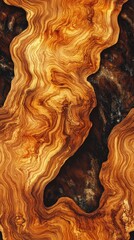 Canvas Print - Close-up of natural wood texture with rich, warm tones and intricate, flowing grain patterns, creating an abstract, earthy visual.