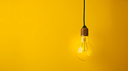 A yellow light bulb hanging from a yellow background