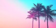 © Thanthara - Silhouette palm trees against a neon retro pink and blue sky background.