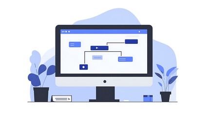Minimalist macOS Automation Workflow in Flat Design on White Background