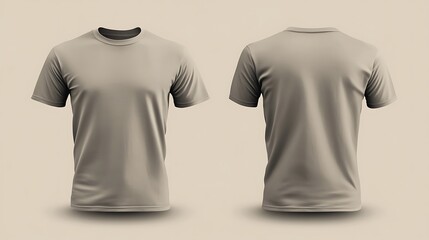 Basic Gray T-Shirt Template Mockup for Print and Advertising Purposes, Front and Back View on Light Beige Background - Vector Illustration