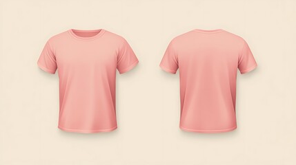 Pink T-Shirt Template for Print Presentation and Advertising Banner - Vector Illustration on Beige Background with Texture, Front and Back View Isolated Design