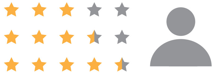 Wall Mural - Five stars customer product rating system. Rating stars widget. Feedback or Rating. 5 star rating icons. Vector illustration isolated on white background.