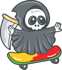 Illustration of cute skull ghost icon.
Funny skull ghost in activities stickers.
Angel of death cute elements.