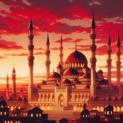 Wall Mural - Illuminated Mosque at Dusk