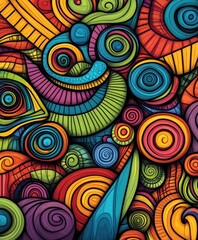 Poster - A vibrant abstract illustration featuring colorful swirls and spirals in a dynamic composition.