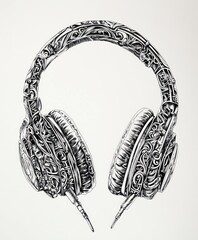 Poster - A detailed illustration of ornate headphones showcasing intricate designs.