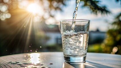 Wall Mural - drink water pouring in to glass over sunlight