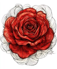 Poster - A beautifully illustrated red and white rose with intricate details.