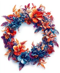 Poster - A vibrant floral wreath featuring colorful flowers and leaves, ideal for decoration.