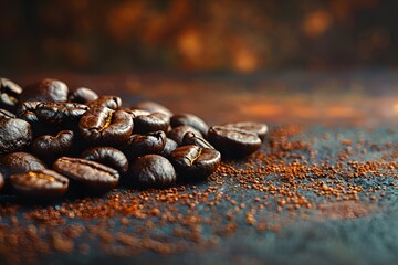 Close-up of Coffee Beans and Grounds - Perfect for Cafe, Menu Design, or Coffee-Themed Posters