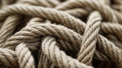 Wall Mural - A close-up of a tangled mass of thick, brown rope.