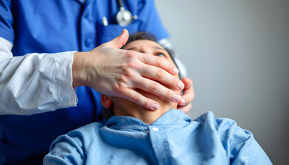 Therapist supporting patient isolated with white highlights, png