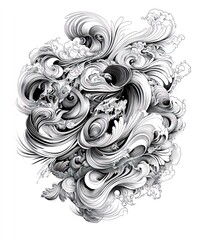 Wall Mural - A swirling abstract design featuring intricate monochrome patterns and fluid shapes.