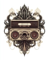 Canvas Print - A stylized illustration of a vintage radio surrounded by ornate decorative elements.