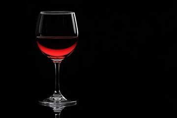 Elegant glass of red wine is standing on a black background, creating a sophisticated and minimalist aesthetic