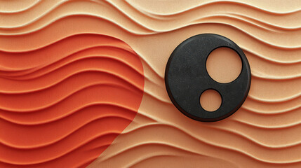 Sticker - A vibrant abstract design featuring red and orange waves in a 3D form, with a modern dark symbol, emphasizing dynamic flow and energy.