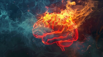 Sticker - A brain is on fire and surrounded by smoke