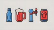 © Kartik - Beer blue and red four color minimal icon set