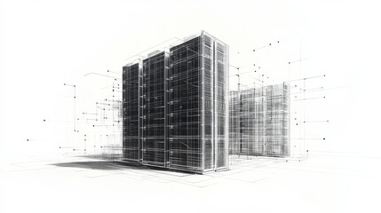 Polygonal data server representing a database, set against a white background. This isolated vector illustration features a low poly wireframe design, ideal for technology and computer concepts.