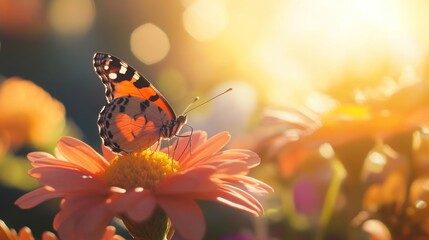 Canvas Print - Butterfly on a Flower in Soft Sunlight