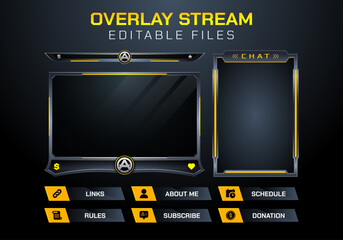 Aufkleber - Black and Yellow Twitch Stream Overlay Template with Editable Files