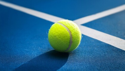 Tennis ball on blue tennis court. the concept of a sporty lifestyle.
