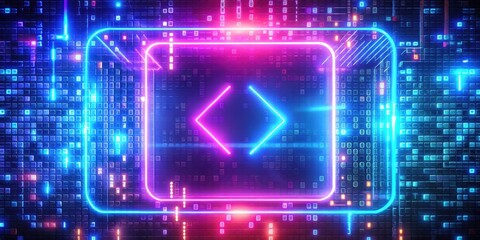 Neon glowing abstract background with programming code , technology, coding, computer science, software