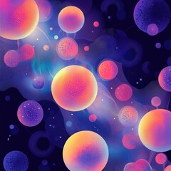 Wall Mural - Vibrant glowing abstract orbs in a dynamic cosmic scene with a dark background and colorful gradients