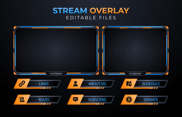 Aufkleber - Modern Twitch Stream Overlay with Blue and Orange Design, Editable Template
