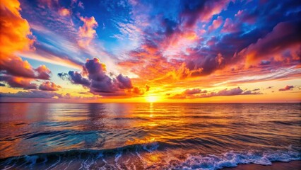 Wall Mural - beautiful sunset over the ocean with the sky filled with vibrant colors, sunset, ocean, water, sky, 