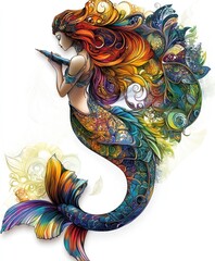 Poster - A colorful, artistic depiction of a mermaid playing a musical instrument.