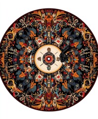 Canvas Print - A vibrant, intricate design resembling a vinyl record with various artistic elements.