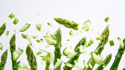 Poster - Fresh Green Asparagus in Mid-Air