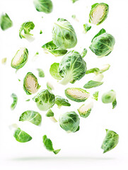 Poster - Fresh Green Brussel Sprouts Falling