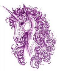 Wall Mural - A beautifully detailed illustration of a unicorn with flowing mane and intricate designs.