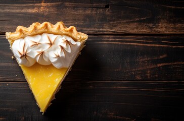 Wall Mural - Lemon Pie Slice on Rustic Wooden Background